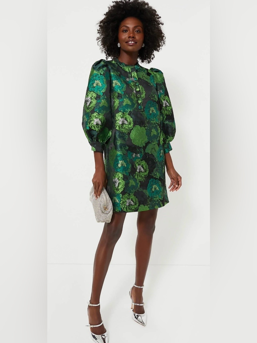Pomander Place Green Floral Jacquard Mini Dress – Size Medium